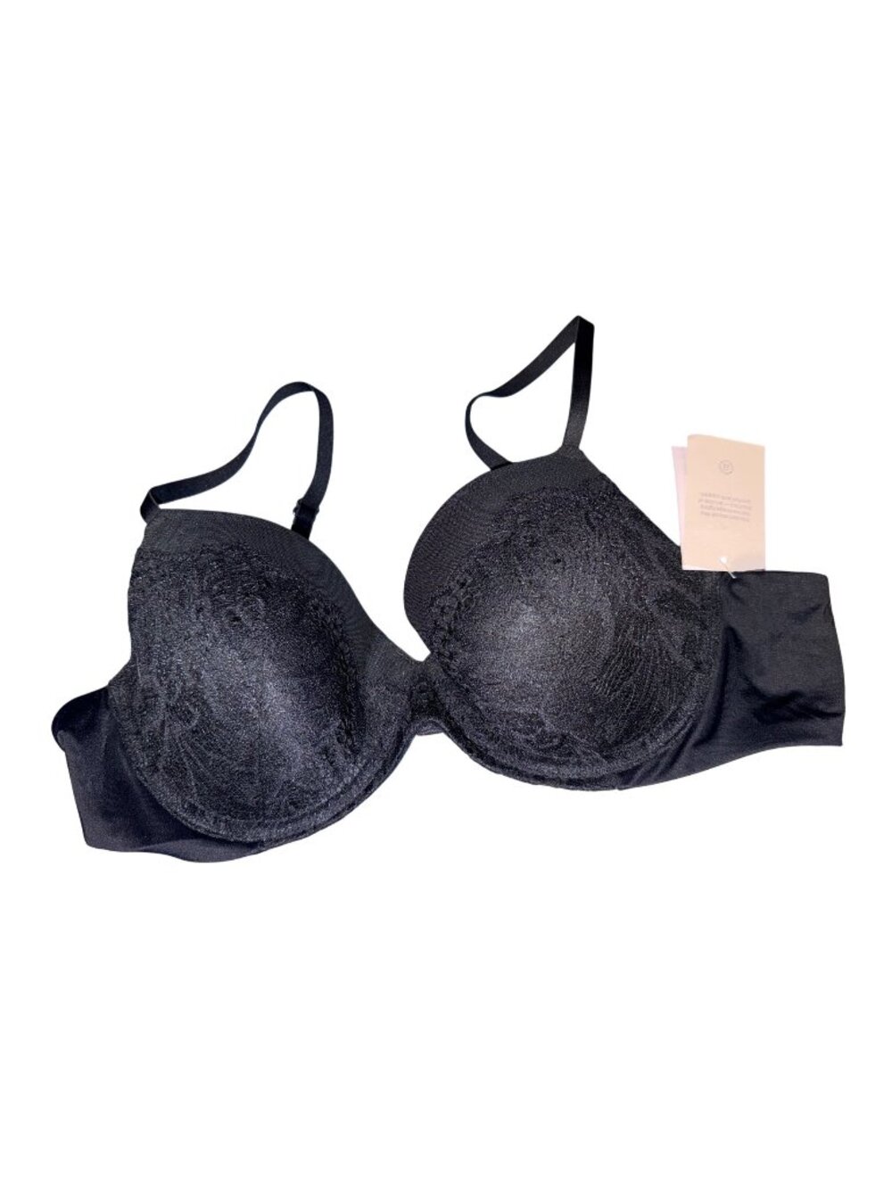 Full-Coverage Lightly Lined Bra 34A In Black With Lace Design Adjustable Straps